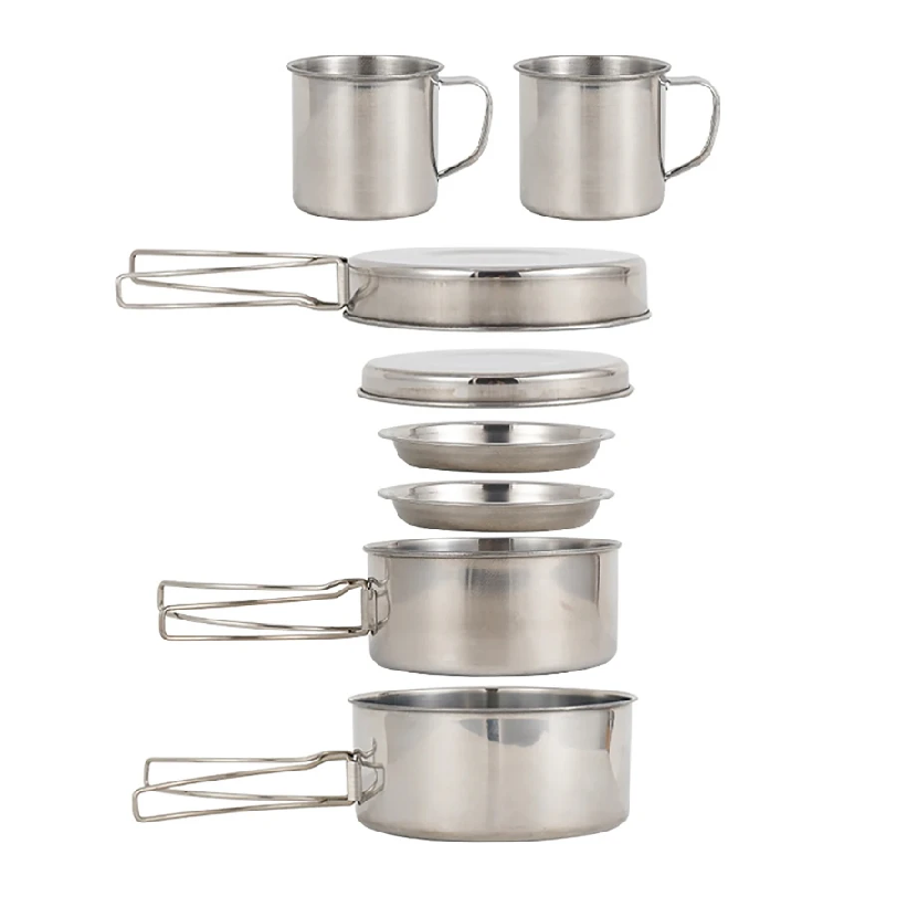 Camping Cooking Pot Stainless Steel - Juego de 8 Piezas de Utensilios