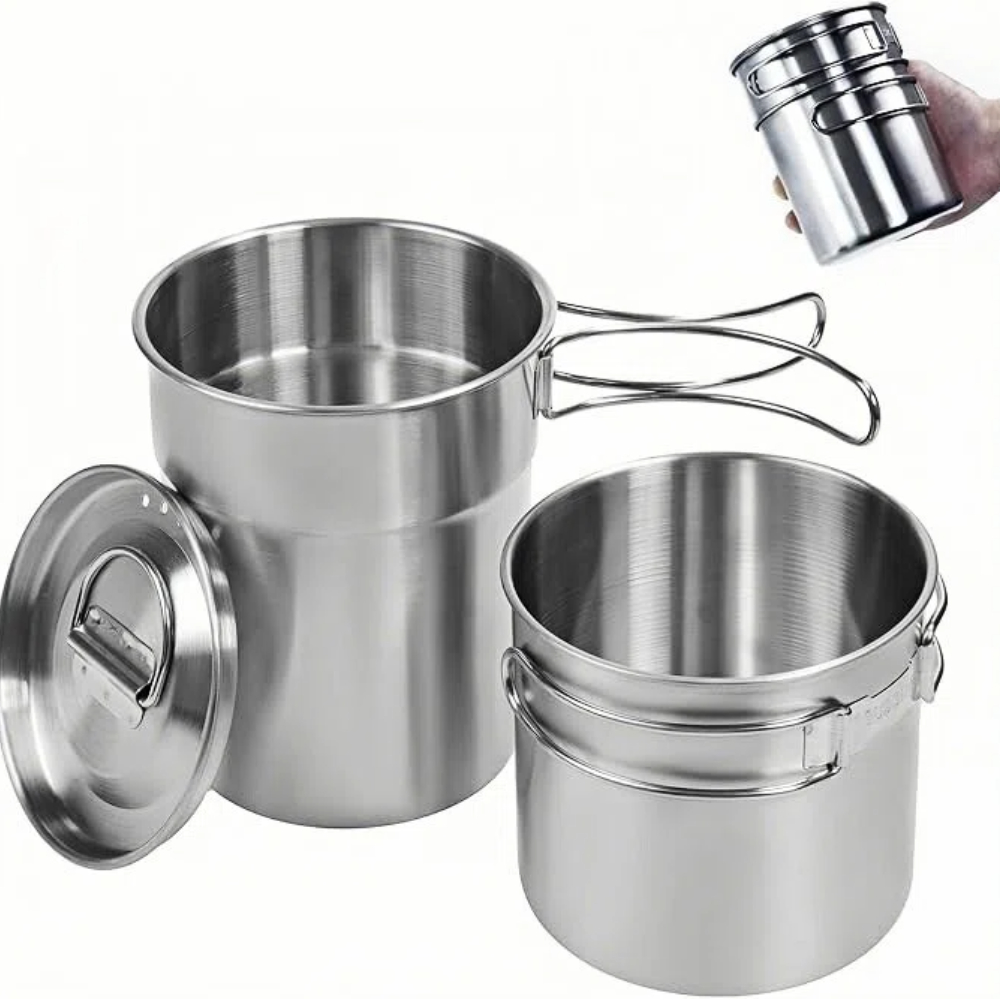 Camping Cooking Pot Stainless Steel - Tazas plegables para acampar, ollas para