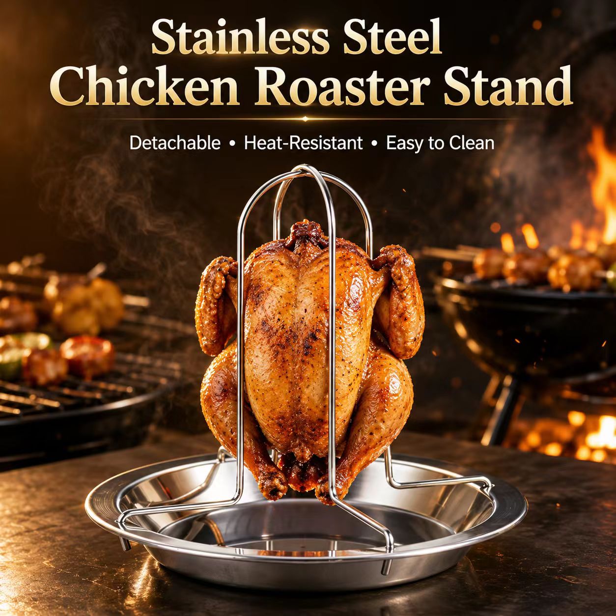 Camping Cooking Bbq - Soporte Portátil para Asar Pollo Entero,