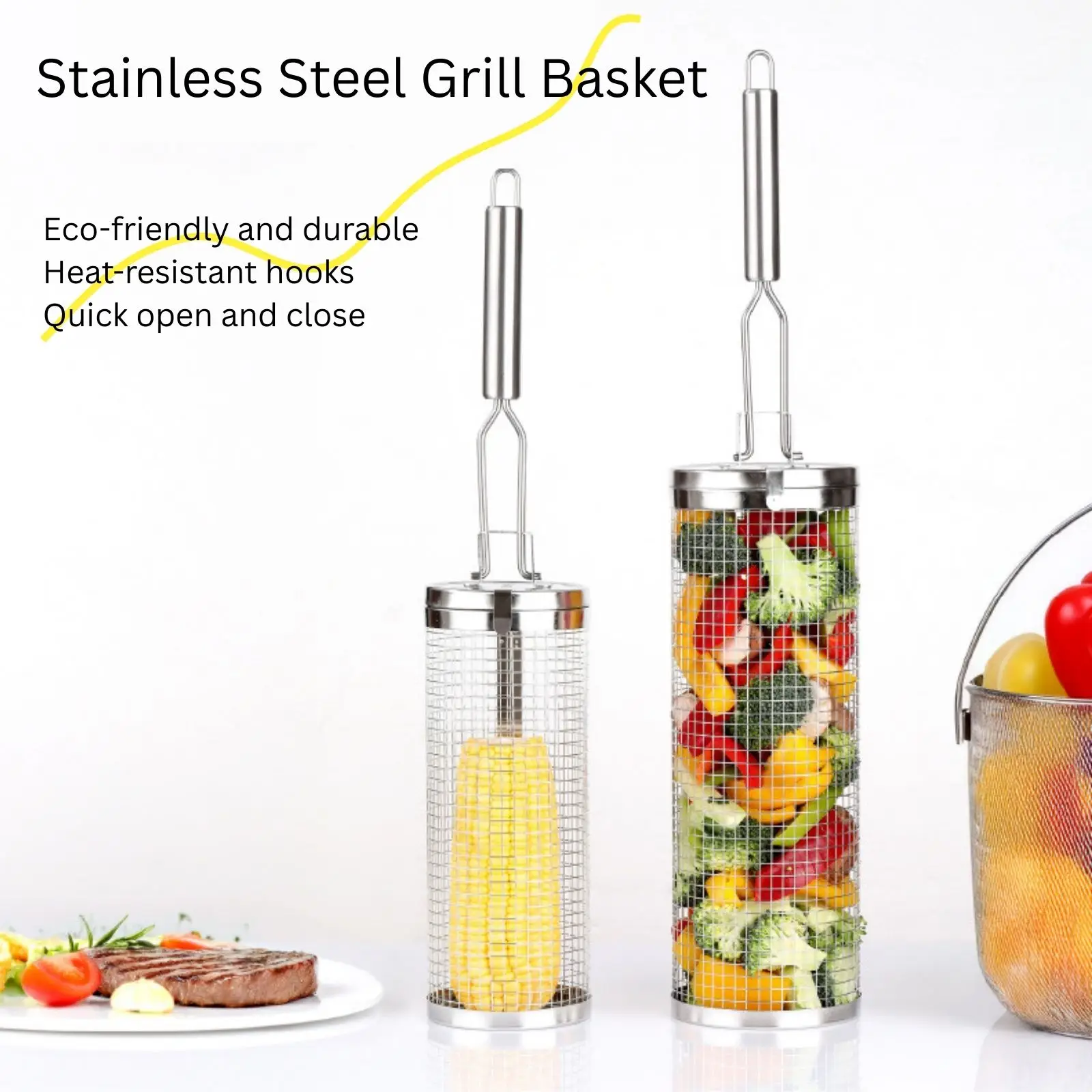 Camping Cooking Roll - Cesta de asar rodante de acero