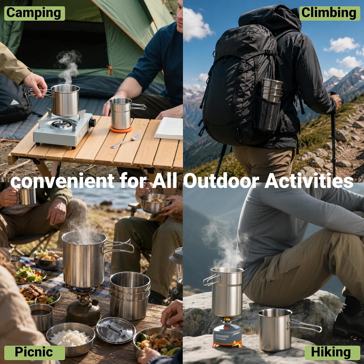 Tazas plegables para acampar,  - Camping Cooking Pot Stainless Steel reseña y precio