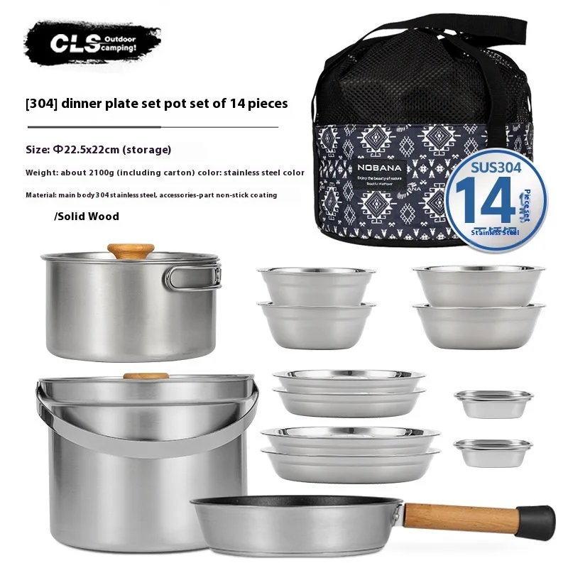 NOBANA&CLS Juego de Ollas de A - Camping Cooking Pot Stainless Steel reseña y precio